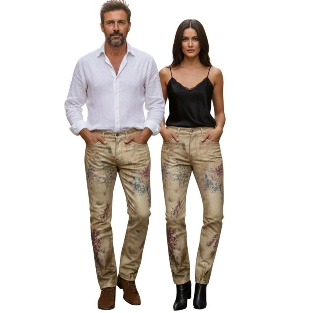 Ralph Lauren Purple Label 160 Slim Floral Painted Gold Jeans 29 x 27 Unisex NWOT